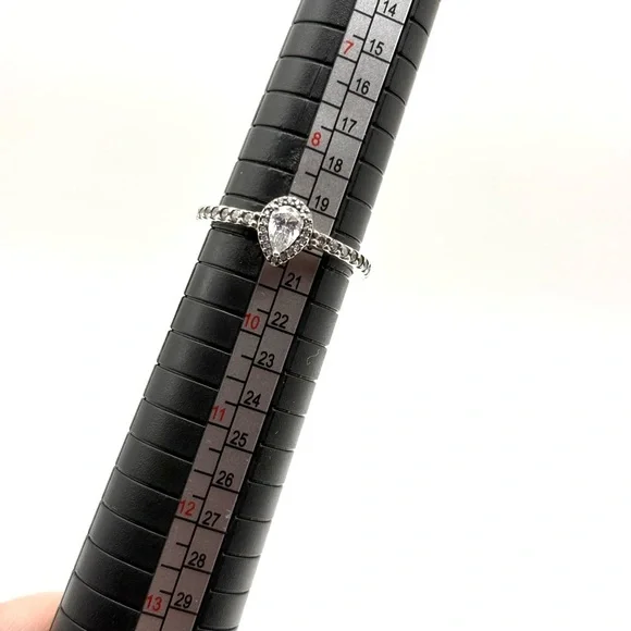 Pandora Sterling Silver Classic Teardrop Pear Halo Ring Size 9 - Picture 5 of 5